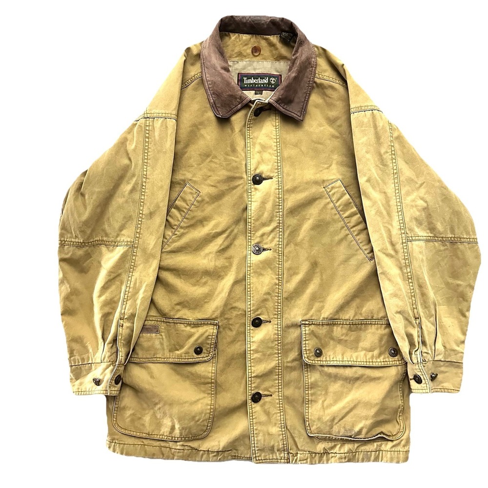 TIMBERLAND WEATHERGEAR Vintage Large Canvas Leather Chore Jacket Barn Coat 1717